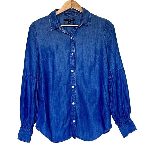 Banana Republic Denim Lyocell Chambray Button Down Top‎ sz M - Picture 1 of 7